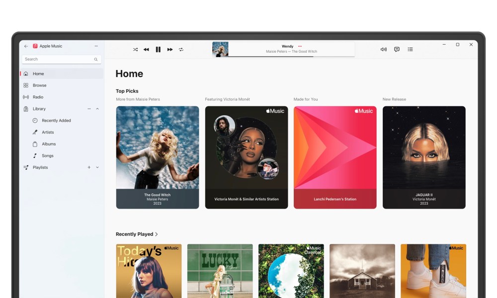 Una imagen de la app de Apple Music para Windows.