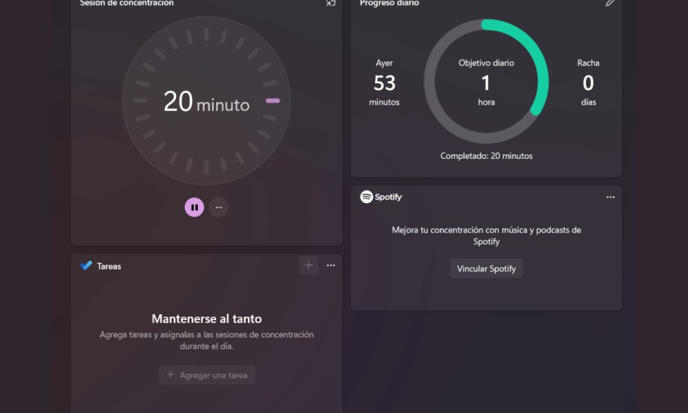 Sesiones de concentración en Windows 11.