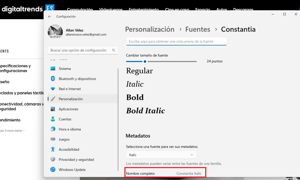 Cómo cambiar la fuente de Windows 11.